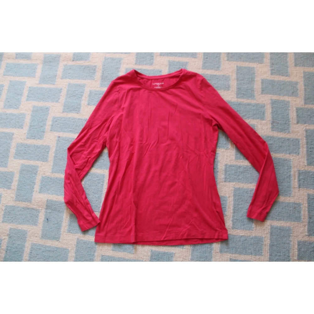 Lands' End S Pink Long Sleeve Crew Neck Fitted Cotton Blend Tee Top